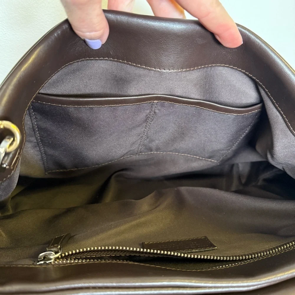 Varriale Italian Dark Brown Leather And Shearling Messenger Bag Adjustable Strap - Picture 10 of 16